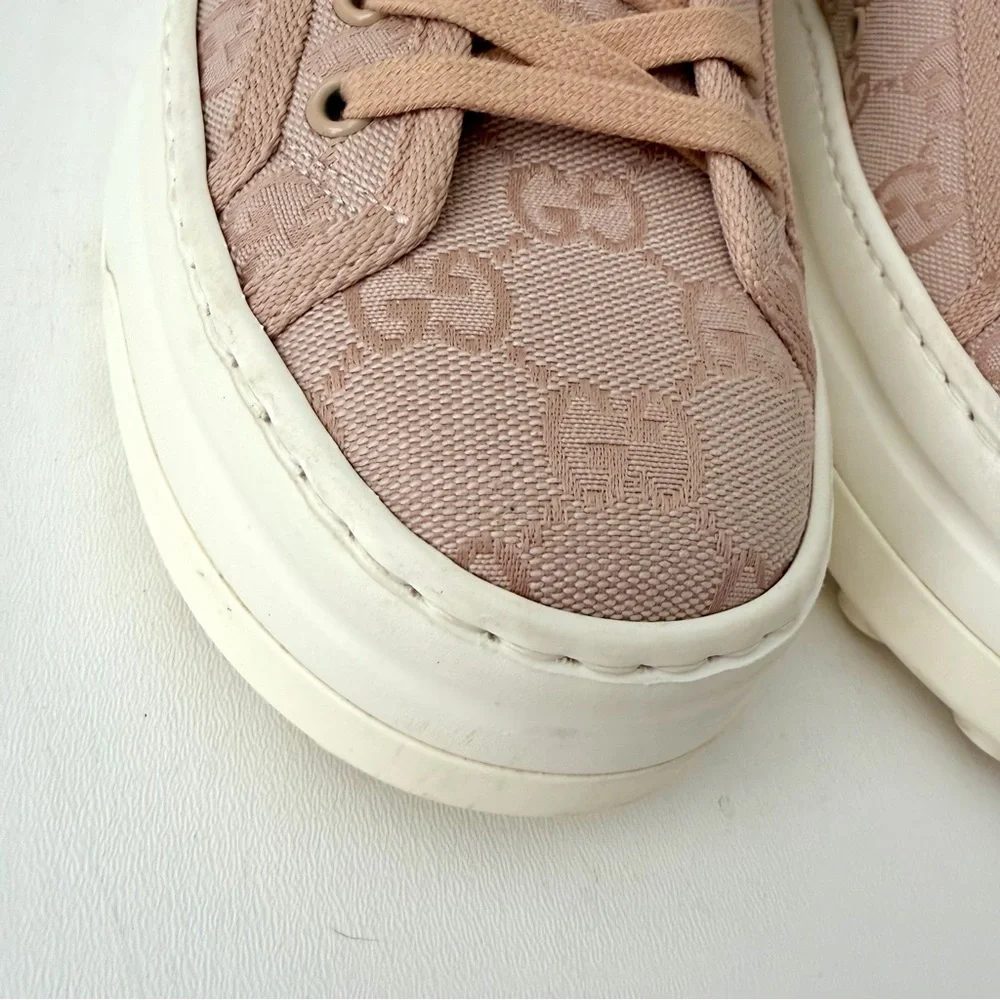 GUCCI | Pink‎ GG Canvas High Top Platform Sneakers Tennis 1977 EU 38
